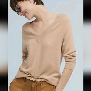 Anthropologie Moth Extrafine Merino Wool Sweater Women's Small Petite V-Neck